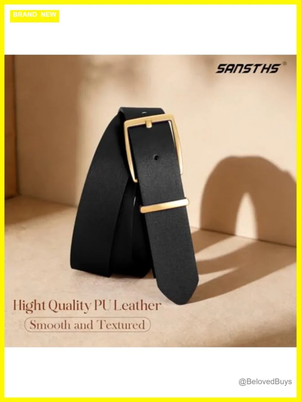 Women Faux Leather Belt with Gold Square Buckle, Adjustable Waist Belt for